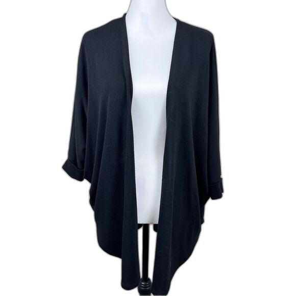 Karen Kane Black Open Front Cardigan Hi Low Dolman Sleeve Stretch Knit Small - Picture 1 of 9